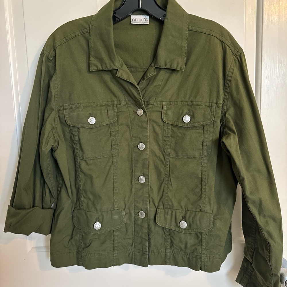 Chico's Forest Green Utility Safari Jacket, EUC, Size 1